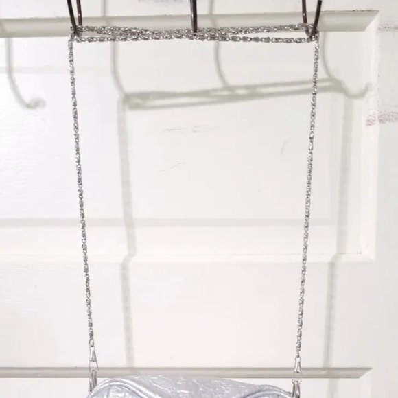 NEW Big Buddha SHINY Metallic SILVER Mini Crossbody Clutch Purse Rhinestone Zip - Picture 5 of 12